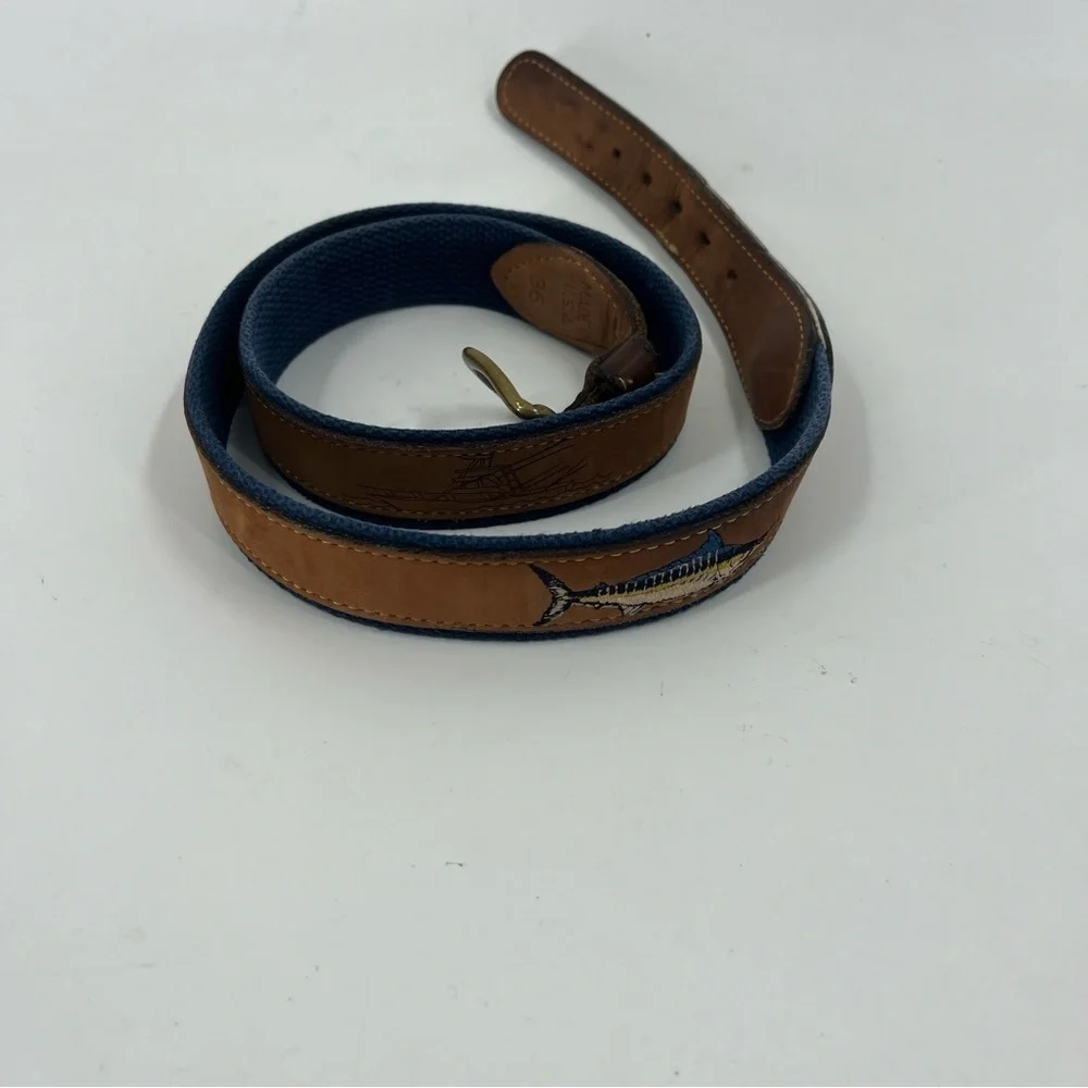 Zeppelin Leather belt‎ w/ Fish embroidered
